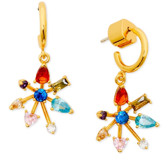 New Kate Spade Gold-Tone Firework Floral Huggie Drop Earrings - Picture 1 of 10